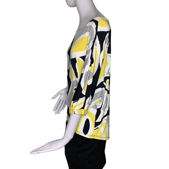 Worthington Stretch Women Top Size S 3/4 sleeve Black Yellow White Elastic Cuffs - Picture 6 of 7